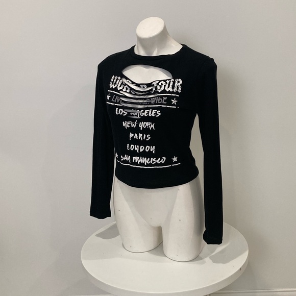 NEW Fashion Nova World Tour LA NY London Paris🌆 Black Laser Cut T Shirt L - Picture 12 of 16
